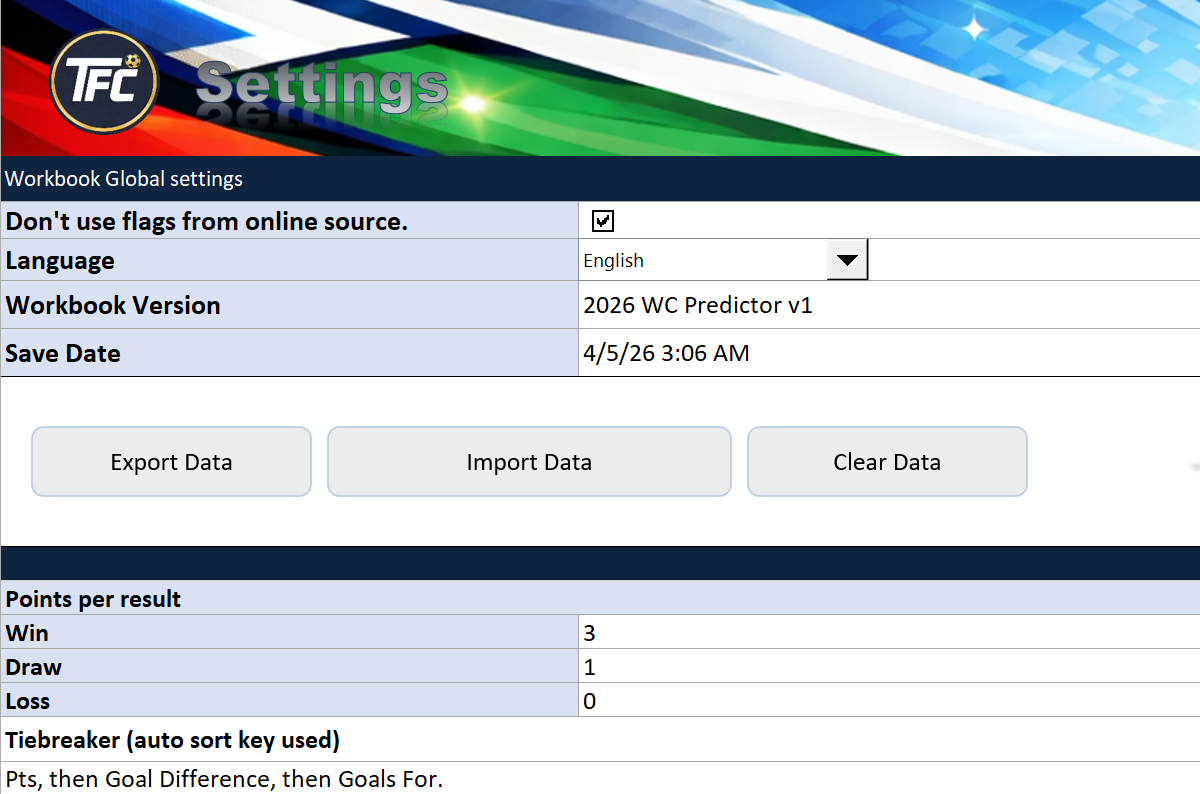 Workbook settings view